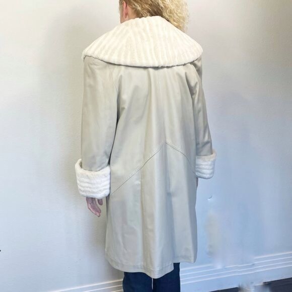 Harry Yagoda Vintage Leather Fur Coat Cream Ivory Taupe Light Unique Size Large - Picture 10 of 11